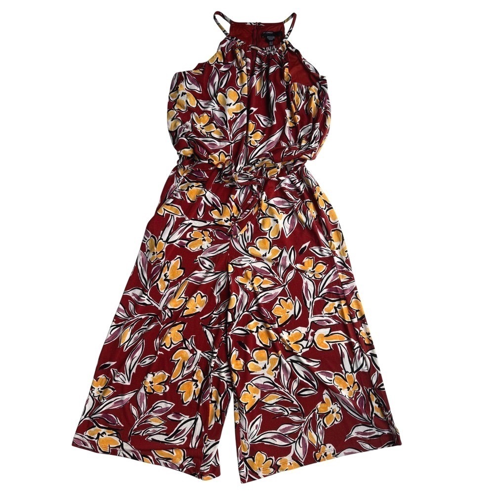 Maggy London Red Floral Halter Neck Wide‎ Leg Jumpsuit Size 6 Tie Waist